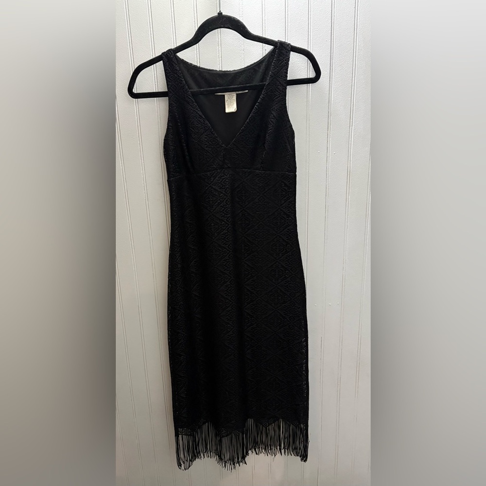 Necessary Objects Elegant Black Patterned Midi Dress